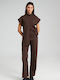 Pants Women's High-waisted Fabric Trousers with Elastic Straight Line Brown