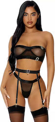 Σετ Μαύρα Διχτυωτά Εσώρουχα Ζαρτιέρες Forplay Good As Gold 3pc Lingerie Set Black