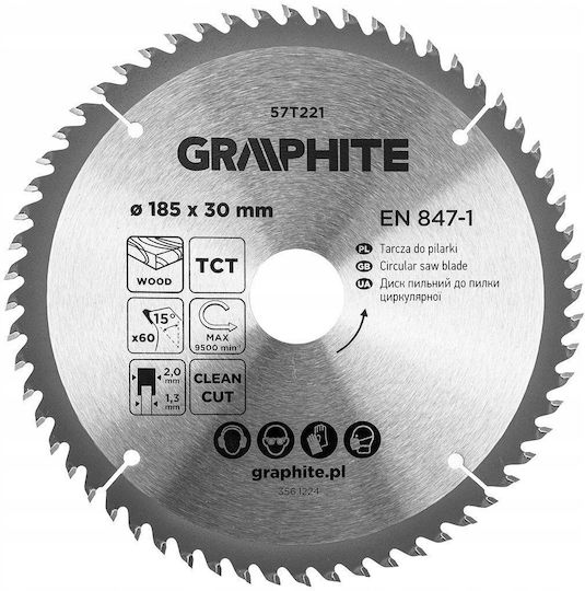 Graphite Cutting Disc Wood Hole Diameter 185mm with 60 Teeth 1pcs