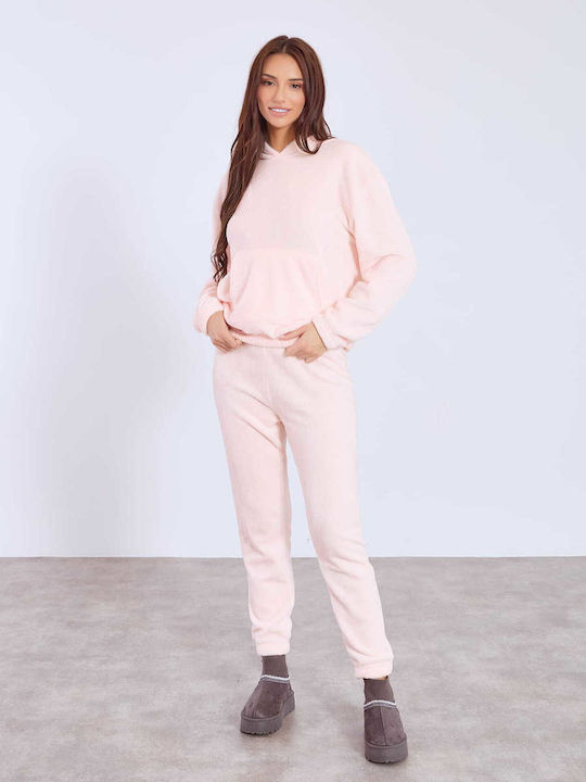 Celestino Σετ Φόρμας Fleece Loose Fit Ροζ Ανοιχτό