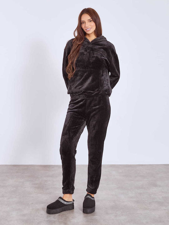 Celestino Σετ Φόρμας Fleece Loose Fit Μαύρο
