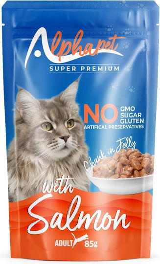Alpha Pet Wet Food for Adult Cats in Pouches with Salmon 85gr