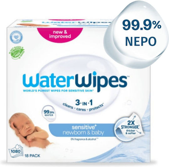 WaterWipes Hypoallergenic Baby Wipes 99.9% Water Fragrance Free Alcohol-Free Parabens Free 18x60pcs