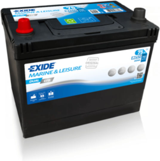 Exide Моля, преведете само текстовите възли на Liquid шаблона на български език, запазвайки началния синтаксис и HTML таговете, без да променяте нищо между '{' и '}' : Μπαταрия Лодка / За автомобил / Камион Dual Efb с Капацитет 75Ах