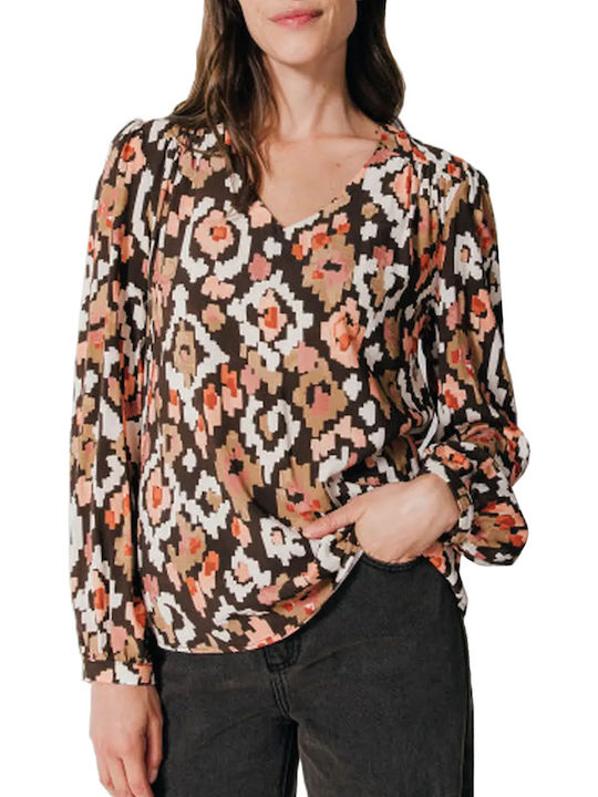 Women's Blouse with V Neckline Brown