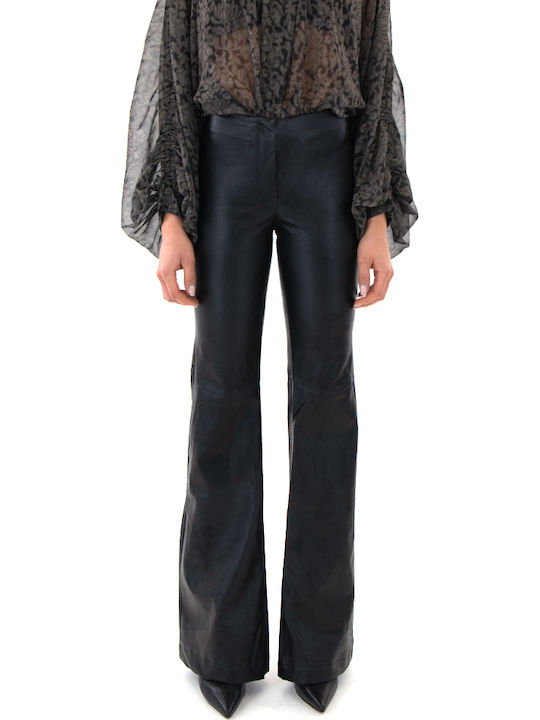 Damen Hoch tailliert Stoff Hose Schlag Black