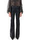 Damen Hoch tailliert Stoff Hose Schlag Black