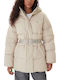 Women's Puffer Jacket Waterproof and Windproof for Winter with Hood Beige