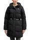Women's Long Puffer Jacket Waterproof and Windproof for Winter with Hood Black