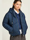 Women's Crop Puffer Jacket for Winter with Hood Navy Blue