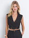 Damen Bluse Ärmellos Gestreift Schwarz