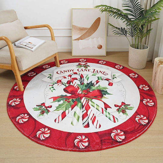 Χριστουγεννιάτικο Χαλί “ζαχαρωτά" Imitation Cashmere 120x120cm Ry04-120