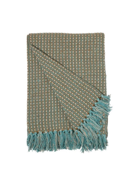Selected by Pragmatic Stripe With Blocks Armchair Throw Jacquard 130x170cm Turquoise/Gold