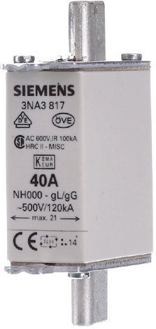Siemens Sicherungsglieder 40α Νη000 500v Ac