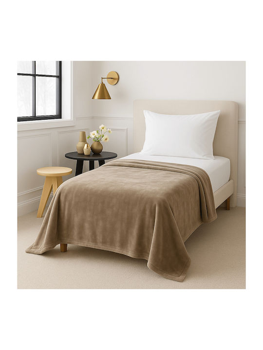Astron Italy Κουβέρτα Βελουτέ Μονή 160x220εκ. Beige 2831-20933