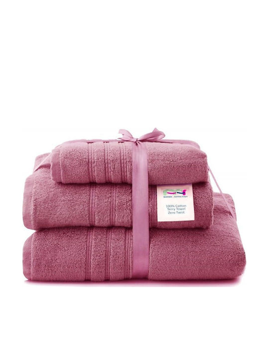 Marwa Bath Towel Set 3pcs Pink Weight 550gr/m²