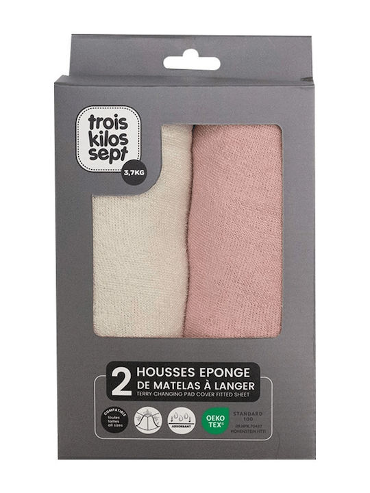 Trois Kilos Sept Changing Pad Cover made of Fabric Ecru/Pink 70x50cm