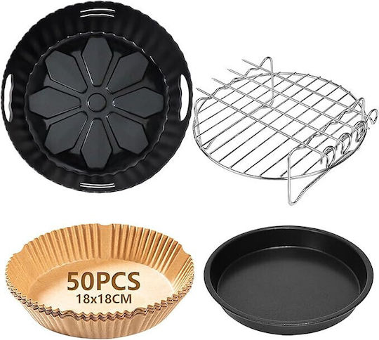 Set Accesorii Compatibil 4 X 19 Cm Air Fryer – Tavă Grill Pizza Hârtie de Copt din Silicon Russell Hobbs 4l Philips 2000 4.2l Ninja 5.2l Cosori 3.8l
