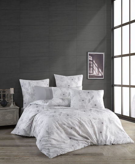Homeline Σετ Παπλωματοθήκη Βαμβακερή 230x250cm Υπέρδιπλη με 2 Μαξιλαροθήκες Larissa Λευκή