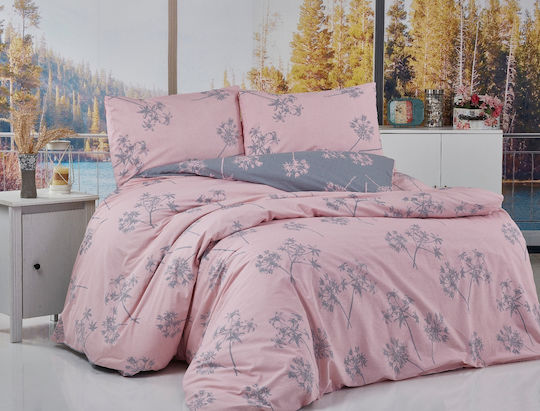 Homeline Σετ Παπλωματοθήκη Βαμβακερή 230x250cm Υπέρδιπλη με 2 Μαξιλαροθήκες Ροζ