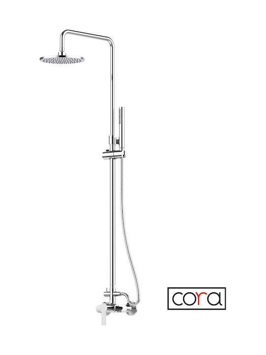 Cora Adjustable Shower Column with Mixer Silver