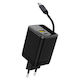 Dudao Charger with Built-in Cable GaN with USB-A Port and USB-C Port USB-C 67W Power Delivery / Quick Charge 3.0 Blacks (A67EU)