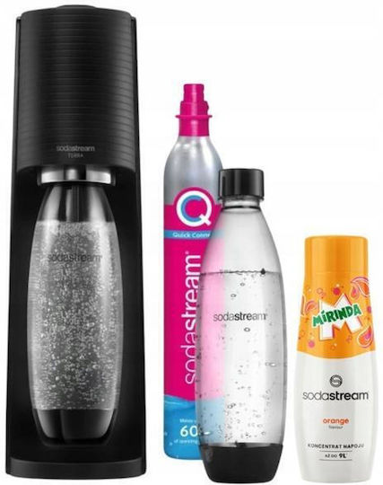Sodastream Terra Black Carbonator Set + Pink Co2 Cartridge 2 Fuse 1l Bottles Mirinda Syrup