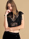 Damen Bluse Ärmellos Black