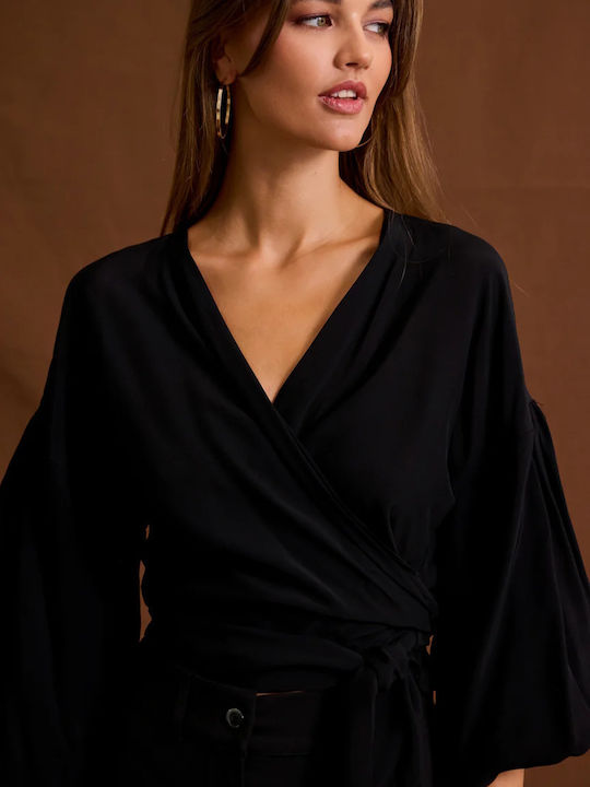 Lexie Дамски Crop Топ Дълъг Ръкав Черен