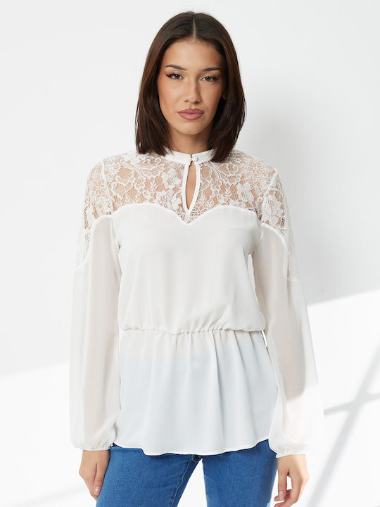 Women's Blouse with Lace & Sheerness White