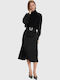Midi Damenkleid Langärmelig Gestrickt Schwarz 8921910-Schwarz