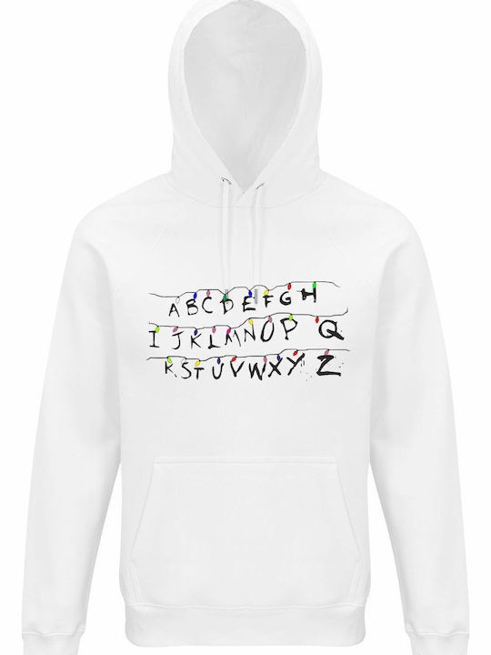 Hoodie Unisex Organic " Stranger Things Alphabet Letters Lights " White