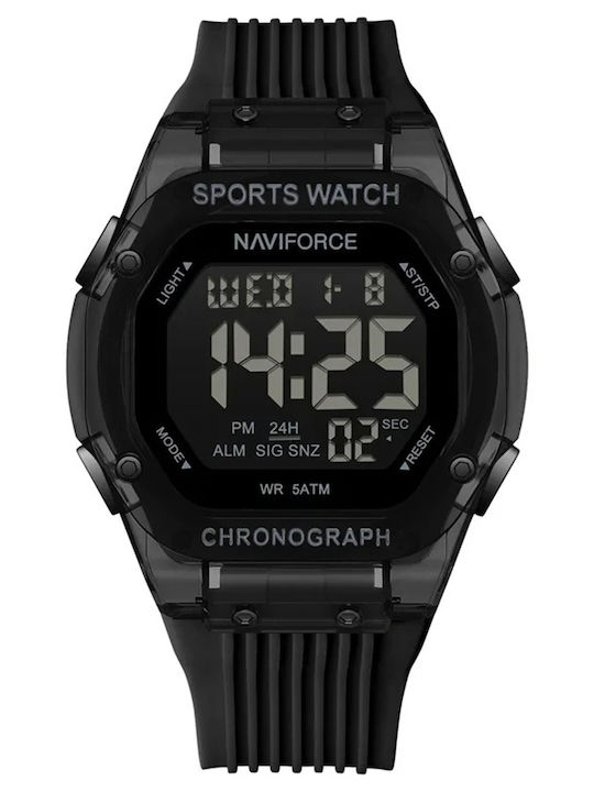 Naviforce Ceas Digital Pentru Bărbați 44mm Cu Baterie Și Curea Din Cauciuc Neagră