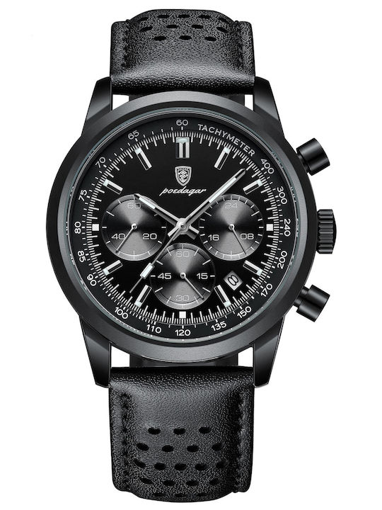 Olevs Men's Watch 22mm Chronograph Battery with Black Leather Strap