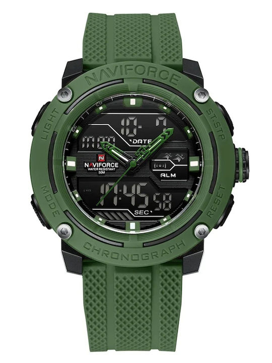 Naviforce Ceas Digital De Bărbați 49mm Cu Baterie Și Curea Din Cauciuc Verde