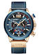 Lige Herrenuhr Chronograph Batterie mit Blau Lederarmband