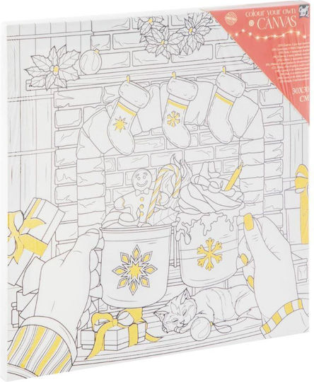 Craft Id Pre-Designed Canvas 30x30cm 6 Markers Decorated Fireplace