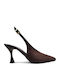 Suede Pointed Toe Brown Heels with Strap Women's