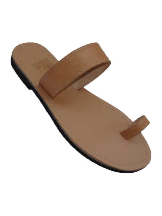 Leather Women's Flat Sandals Brown