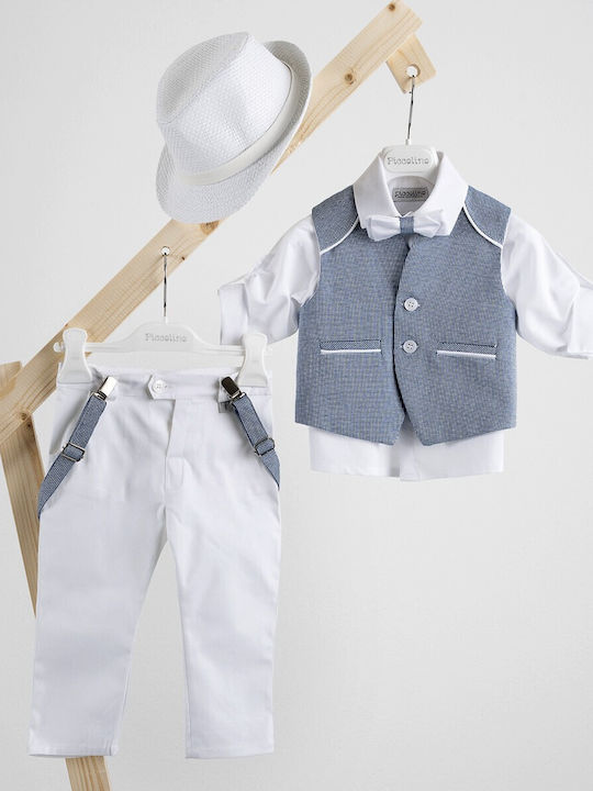 Piccolino Baptism Suit with Vest for Boy Francisco Blue AG25S78 Blue White
