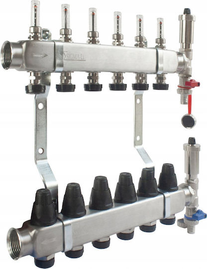 Distributor Rsztpx-5 Inox 5 Circuits Thermostatic Valve + Flow Meter + Drain Valve + Air Vent Sigma-li Tg.roz.rsztpx-5