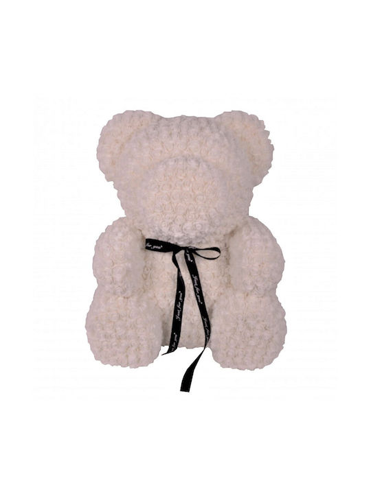 Ursuleț Floral Alb Din Trandafiri 70 Cm Decorat Manual