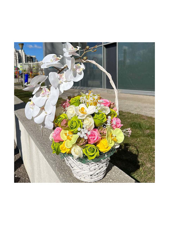 Coș Royal Orchid Trandafiri Săpun Orhidee Decorate Flori și Plante Artificiale Galbene Verzi Albe