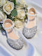Kids Leather Ballerinas with Hoop & Loop Closure Silver