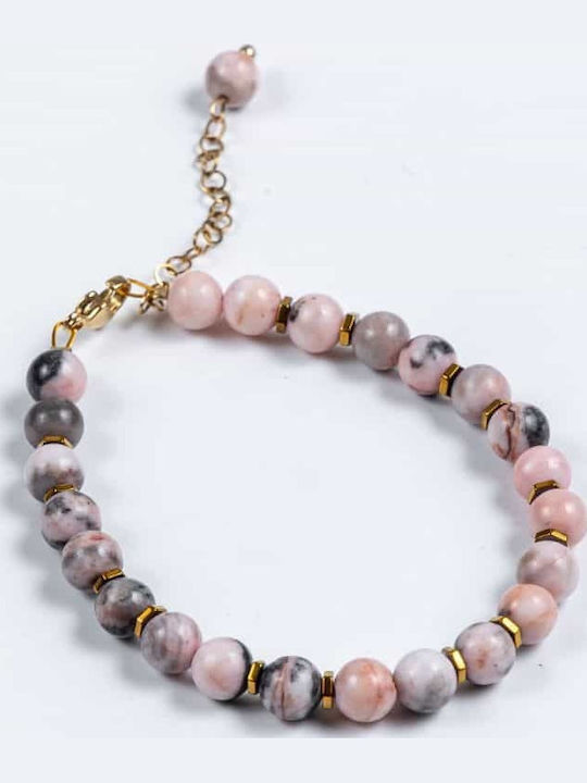 Handmade Pink Cuoro Bracelet Semi-Precious Jasper Stones