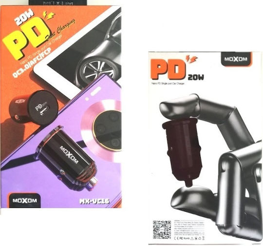 Moxom Auto-Ladegerät 20W Schnellladung mit einem Anschluss: 1xUSB Schwarz Farbe