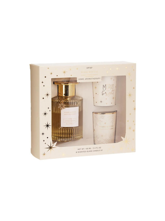 Set Home Fragrance Diffuser & 2 Christmas Candles Golden Amber