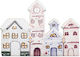 Wooden Printed Decoration "Snowy Houses" 8x6cm 3pcs