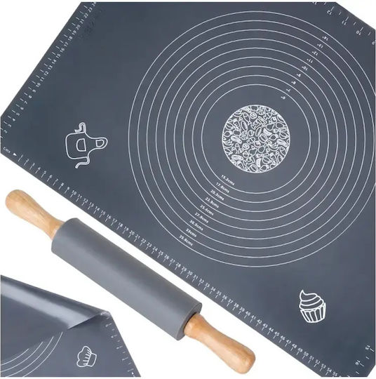 Vilde Silicone Baking Mat Rolling Pin Σετ Επιφάνειας Ζύμωμα Σιλικόνη 65 X 45cm & Ρολό Ζυμώματος Ξύλινες Λαβές Vilde Silicone Baking Mat Rolling Pin Σετ Επιφάνειας Ζύμωμα Σιλικόνη 65 X 45cm & Ρολό Ζυμώματος Ξύλινες Λαβές