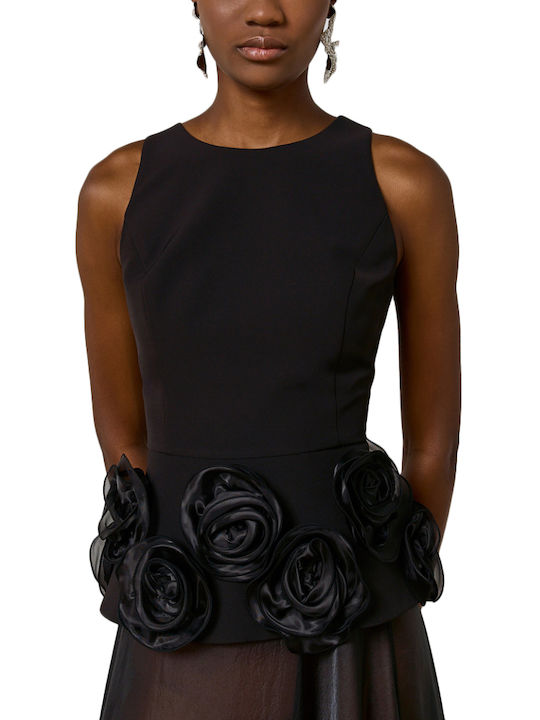 Women's Blouse Sleeveless with Zipper Floral Black